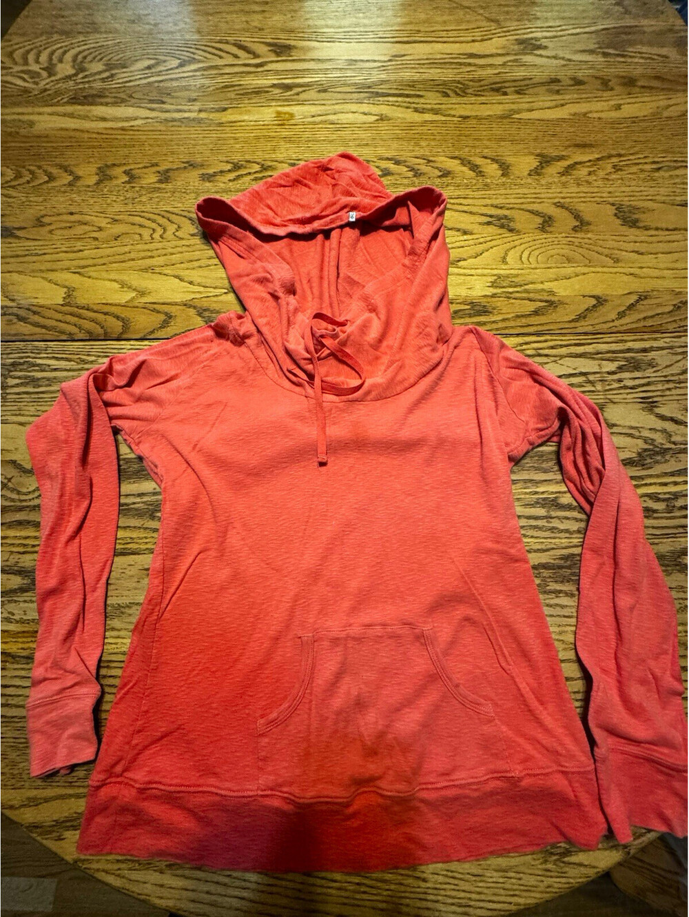 Columbia Womens M Orange Pullover Hoodie 100% Cotton Pockets Lightweight Logo